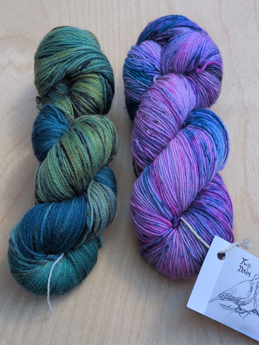 Two Doves Hand-Dyed Multi Speckled Yarn 2 Skeins Fingering Weight Dana's Destash